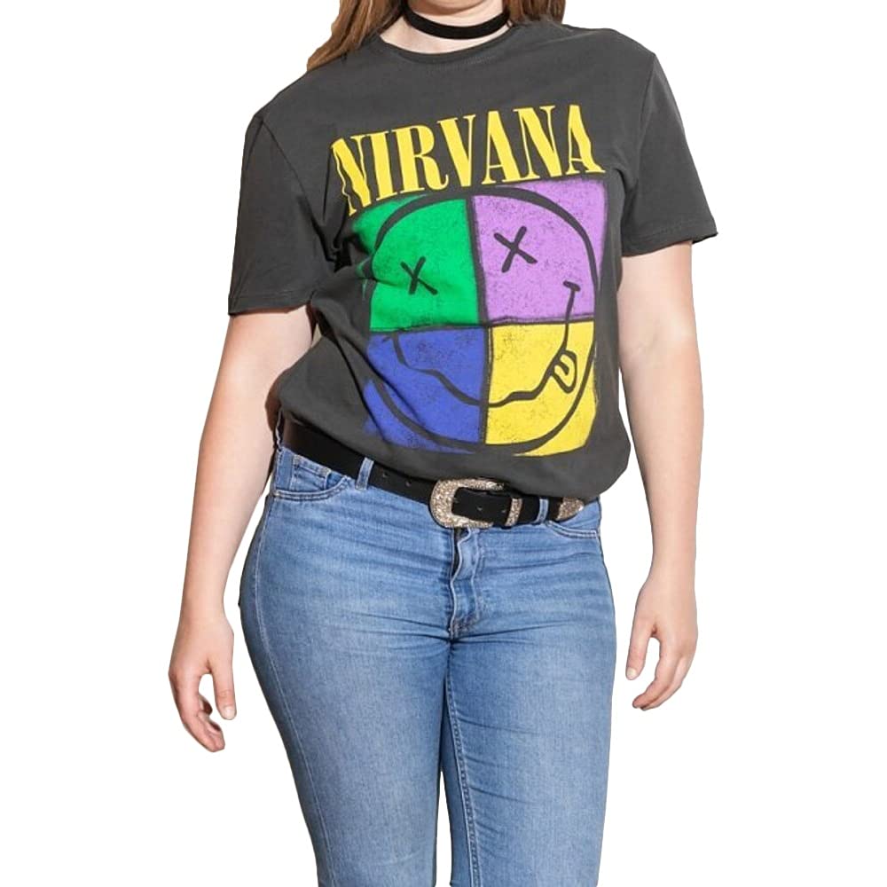 amplified-nirvana-four-square-smiley-t-shirt-charcoal image 4