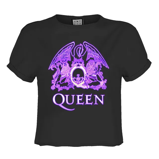 amplified-queen-neon-sign-crop-top-charcoal-s image 1
