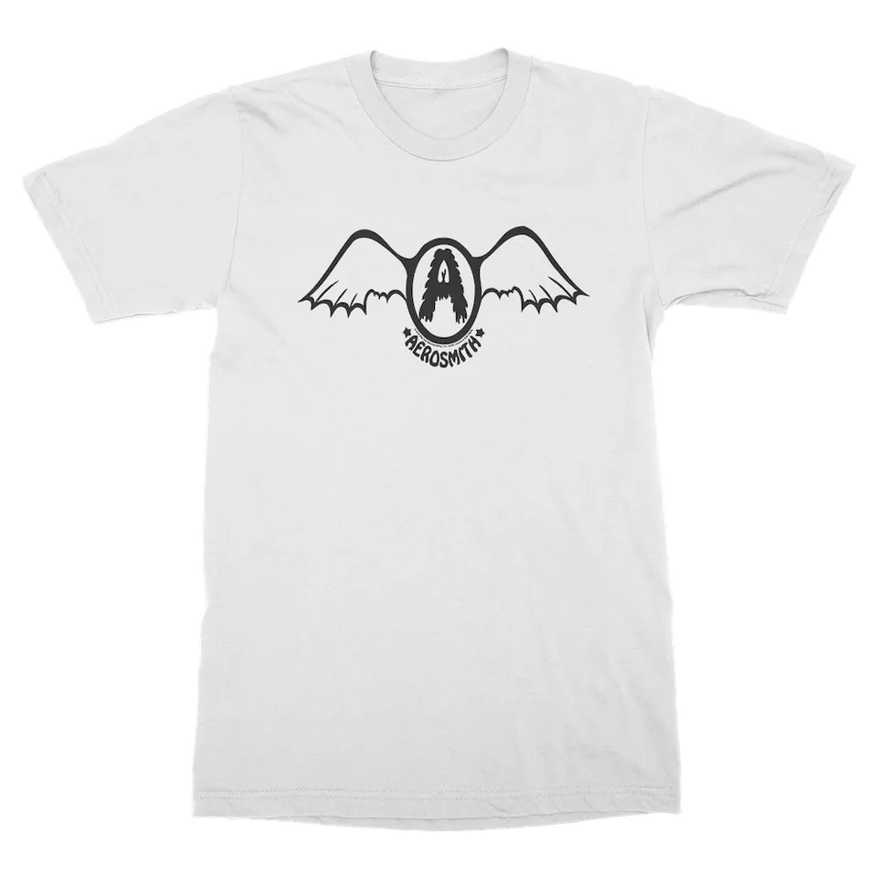 aerosmith-batwing-t-shirt-unisex-wei-mit-schwarzem-logo image 1