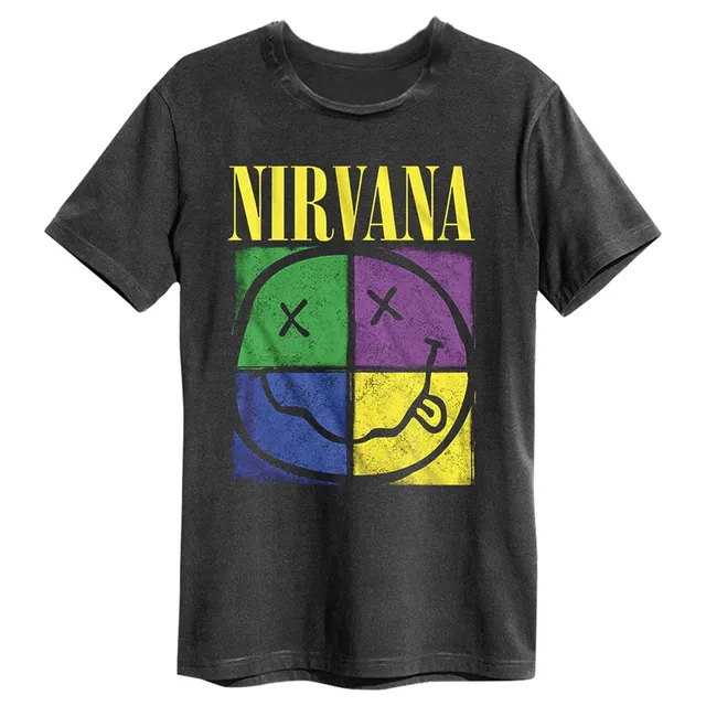 amplified-nirvana-four-square-smiley-t-shirt-charcoal image 1